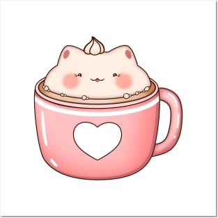 Kawaii cat in cup of coffee Posters and Art